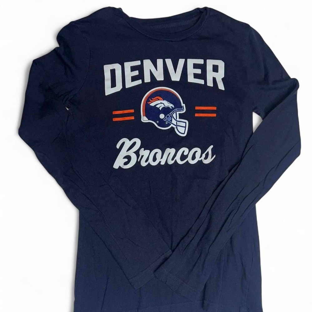 Denver Broncos Youth Large (14) Long Sleeve T Shirt Navy Blue Orange White Top